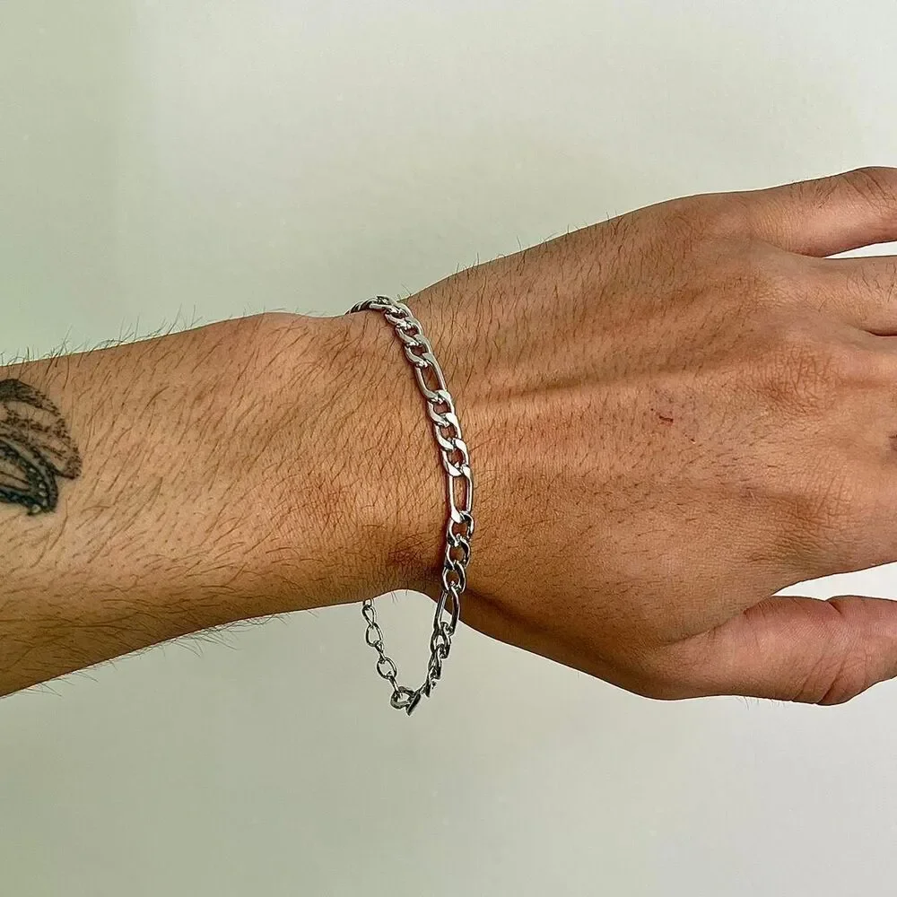 y2k silver figaro link stainless steel chain bracelet